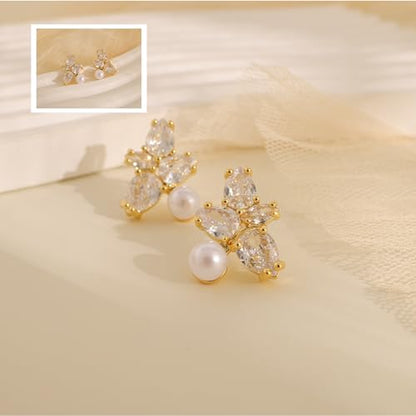 Pearl Earrings for Women:Gold Wedding Dangle Drop Earring Pearl Jewelry | 14K Gold Plated Pearl Drop Earrings for Women,Dainty Wedding Bride Earring Studs,Gold Dangle Drop Earring,Waterproof Jewelry - size: 1 pcs-13