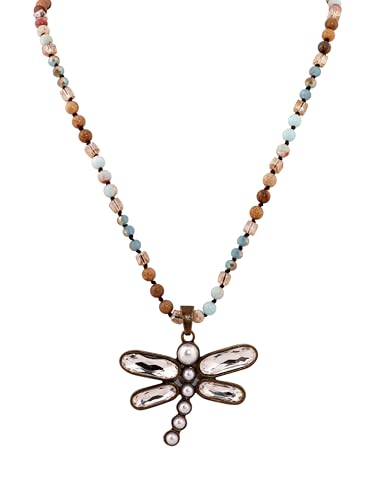 MINACHI Handmade Agate Pebble Pendant with Crystal Beads, Random Stone Shape, Vintage Women's Jewelry - style: Necklace NECK.012