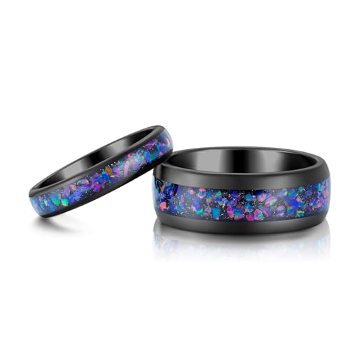 4mm 6mm 8mm Tungsten Rings With Various Inlay Materials Couples Matching Engagement Wedding Promise Matching Ring Set for Women Men - color: Purple Opal 4mm