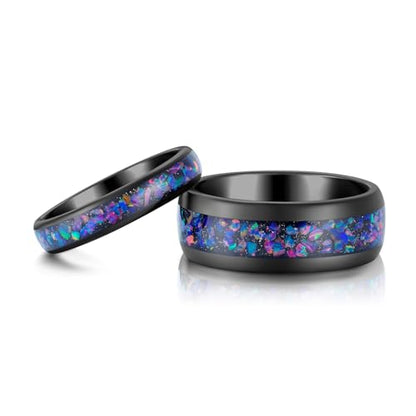 4mm 6mm 8mm Tungsten Rings With Various Inlay Materials Couples Matching Engagement Wedding Promise Matching Ring Set for Women Men - color: Purple Opal 8mm