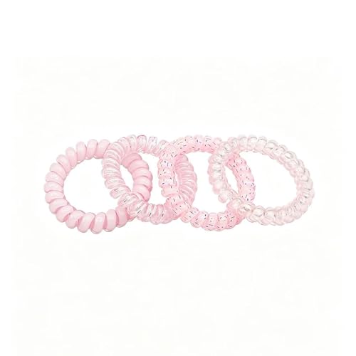 Elastic Coil Hair Ties 4PCS, Telephone Cord Hair Bands, Strong Hold Spiral Ponytail Holders for Girls, Sports, Skincare & Daily Use (Pink) - color: Pink
