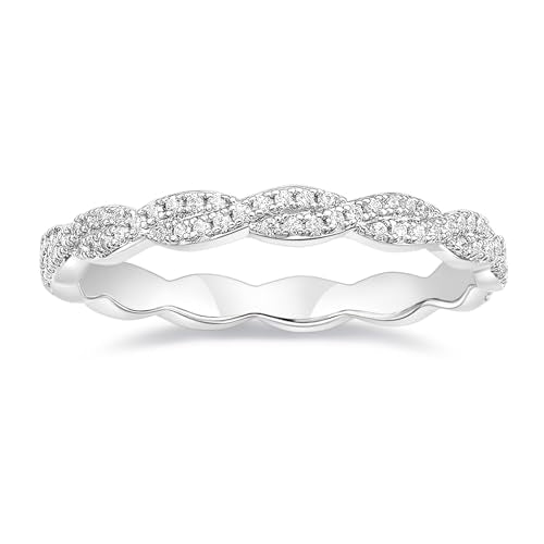 TIGRADE Engagement Ring Cubic Zirconia Twisted Ribbons of Pave-Set Eternity Wedding Band for Women Size 3-12 - color: Silver