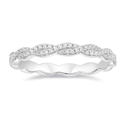 TIGRADE Engagement Ring Cubic Zirconia Twisted Ribbons of Pave-Set Eternity Wedding Band for Women Size 3-12 - color: Silver