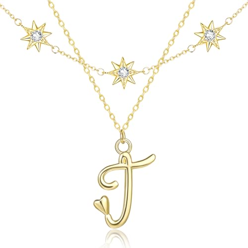 14K Gold A-Z Initial Lette Necklace Star Choker Women Necklace | Personalized Initial Jewelry, Meaningful Name Letter Gift for Women Wife Mom Friend, Perfect Present For Birthday/Anniversary - style: 14K Gold-T