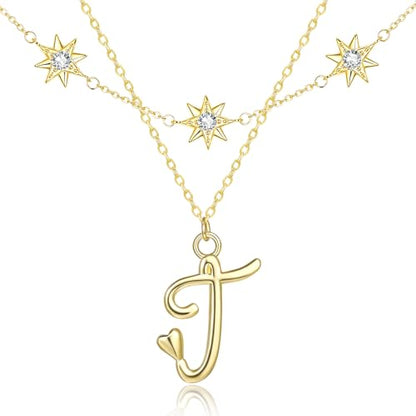 14K Gold A-Z Initial Lette Necklace Star Choker Women Necklace | Personalized Initial Jewelry, Meaningful Name Letter Gift for Women Wife Mom Friend, Perfect Present For Birthday/Anniversary - style: 14K Gold-T