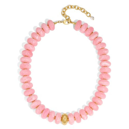 Beaded necklace for Women Boho Bead Gemstone Chunky Necklace Big Bead Necklace Fashion Trendy Summer Necklaces Jewelry Gifts - color: Pink&GD Beaded