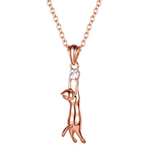 U7 Cat Pendant Necklace for Women Stainless Steel Cute Kitty Cat Jewelry Gift - style: 01-Rose Gold