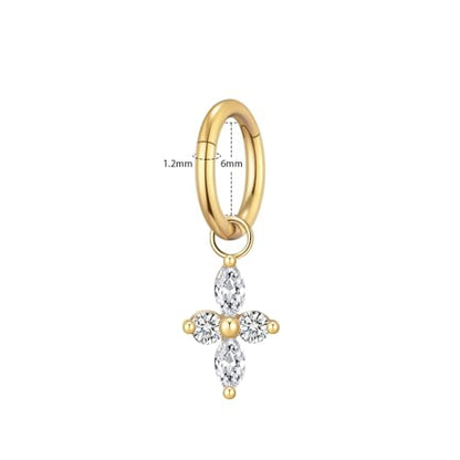 Ourania 16G Gold Stainless Steel Zircon Dangle Huggie Hoop Rook Piercing Helix Hoop Earring Tragus Hoop Cartilage Piercing for Women - color: Flower Gold 2PCS, size: 1.2*6mm 2pcs