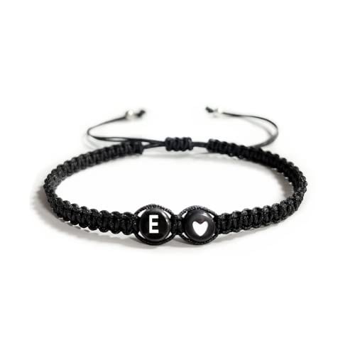 Heart Initial Bracelets 26 Letters Initial Charms Bracelet for Women Gifts A-Z Braided Bracelets Heart Link Handmade Rope Braided Adjustable Jewelry for Mom Daughter Birthday Jewelry Gift - style: E