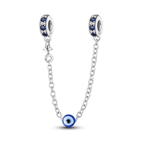 925 Sterling silver Safety Chain Charm for Bracelet Pendants Clip Beads | Infinite Love Butterfly Evil Eye Stopper Spacer dangle Charm for Woman Jewelry Gift - color: Evil eye Chain