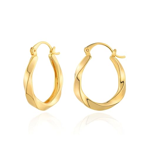 Gold Hoop Earrings for Women 14K Gold Plated Chunky Huggie Hoops Simple Cute Earrings Minimalist Jewelry for Women Gifts - style: Twist