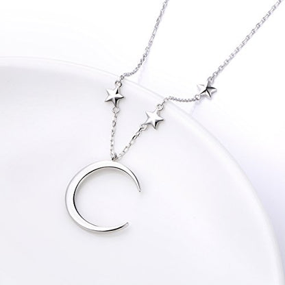 Ladytree 925 Sterling Silver Jewelry Crescent Moon and Star Pendant Necklace - style: Three Stars