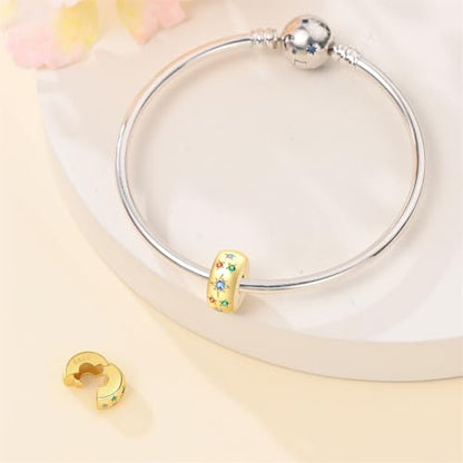 Gold Clip Stopper Charms for Pandora Bracelets Spacers Bead Charms Packs Jewelry Gift for Women - color: Colourful Starlight-2 Packs