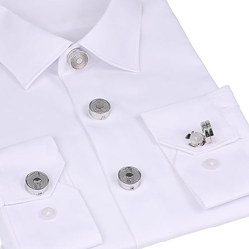 Mens Button Covers Tuxedo Shirt Cufflinks Alternative | Fake cufflinks and alternative fashion jewelry accessories for mens formal business dress shirts suits and groomsmen - color: B Silvery
