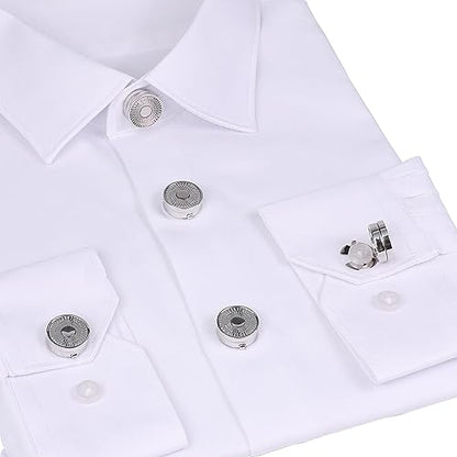 Mens Button Covers Tuxedo Shirt Cufflinks Alternative | Fake cufflinks and alternative fashion jewelry accessories for mens formal business dress shirts suits and groomsmen - color: B Silvery
