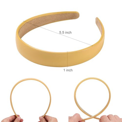 WantGor 1 Inch PU Leather Headband, Wide Padded Hairband Fashion Hair Bands | Cute Womens Headbands Holiday DIY Hair Accessories (Yellow) - color: Yellow