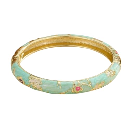Cloisonne Bracelet For Women, Chunky Bangle Trendy Cute Flower Enamel Bangles Multi Tone Engraved Cuff Gold Plated Bracelets Stackable Wife Jewelry Friendship Gift - color: Light Blue