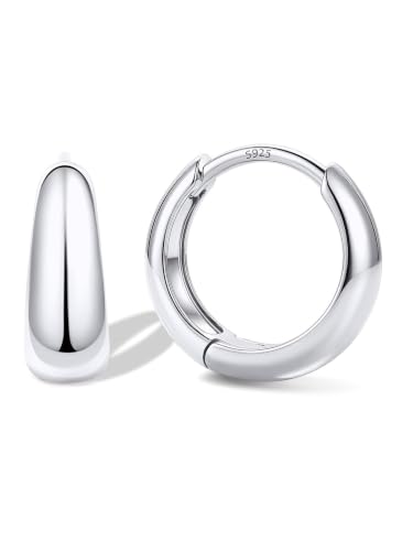 Bestyle Gold Huggies Earrings for Women Hypoallergenic 925 Sterling Silver Post Huggie Hoop Earrings Thick Lightweight Small Hoop Earrings 8/10/12/14mm - color: Silver, size: 10mm