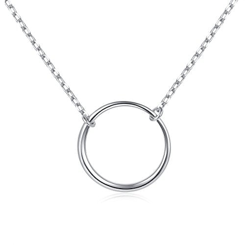 Ladytree S925 Sterling Silver Circle Necklace for Women Dainty Simple Open Circle Pendant Day Collar Style with Rolo Chain 18+2 Inch Trendy Silver Necklace