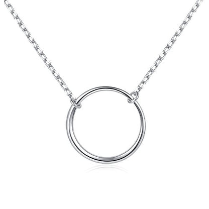 Ladytree S925 Sterling Silver Circle Necklace for Women Dainty Simple Open Circle Pendant Day Collar Style with Rolo Chain 18+2 Inch Trendy Silver Necklace