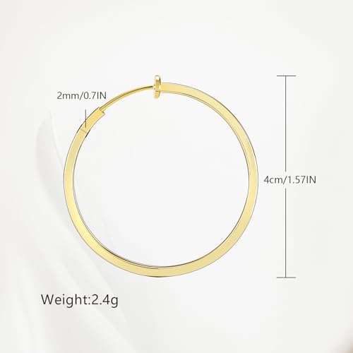 Clip On Hoop Earrings For Women No Piercing Earrrings Spring Hoops for Non-Pierced Ears - color: 4cm/1.57"-gold
