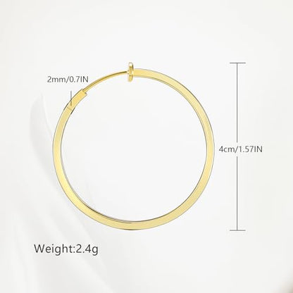 Clip On Hoop Earrings For Women No Piercing Earrrings Spring Hoops for Non-Pierced Ears - color: 4cm/1.57"-gold