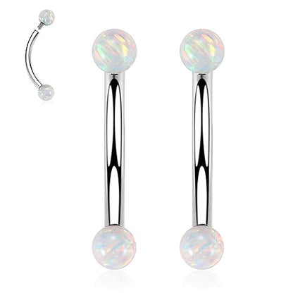 G23 Titanium Eyebrow Piercing Jewelry Eyebrow Rings Curved Barbell 16G Eyebrow Belly Button Ring Navel Rings Rook Daith Earrings Lip Ring Eyebrow Jewelry 6mm-12mm - color: 2PCS,Ball Shape White Opal,Silver