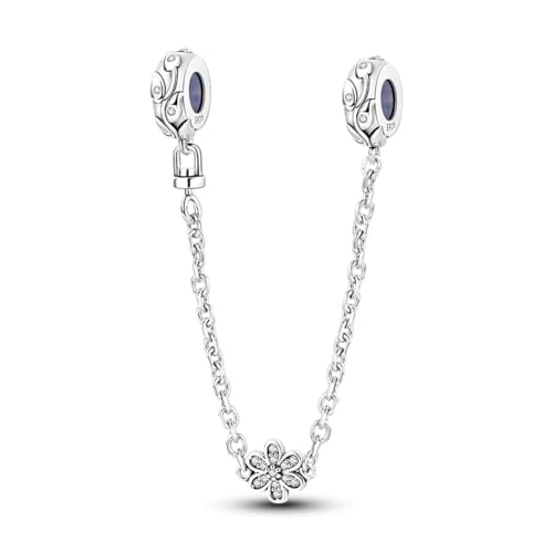 LNQOBU 925 Sterling silver Safety Chain for Bracelet,Family Forever Safety Chain Charm for Bracelet Stopper Spacer Charm Clip Charms Dangle Pendants Beads Jewelry Gift for Women - color: Daisy