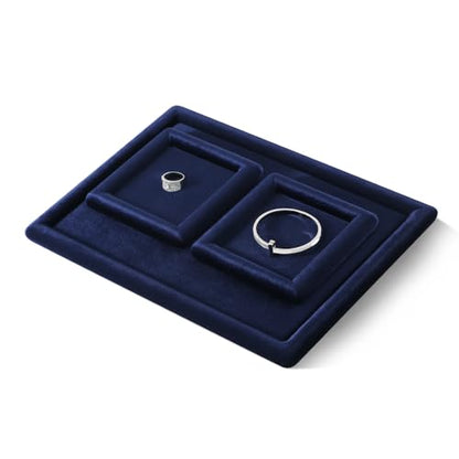 Velvet Jewelry Display Tray for Ring Earrings Necklace Bracelet Flat Tray - color: Blue, size: 5.12 × 5.12 in