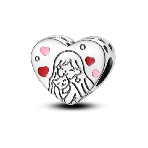 CYCUFF 925 Sterling Silver Charms Suitable for Bracelet Pendants Beads, Charm Necklaces Jewellery Gift for Women - color: Girl & Cat Beads