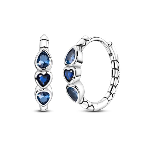 Parmuz 925 Sterling Silver Butterfly Huggies Hoop Earrings for Woman | Gold Plated Cubic Zirconia Star Moon cross Twisted huggie Hoop Post Chunky Small Tiny cuff Snake Heart Earring Gift for Her - color: blue silver