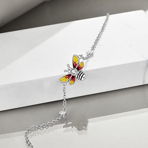 YAFEINI Anklet Bracelets for Women Girls Sterling Silver Hummingbird/Dragonfly/Butterfly Link Chain Anklets Jewelry Gifts - color: Bee anklets