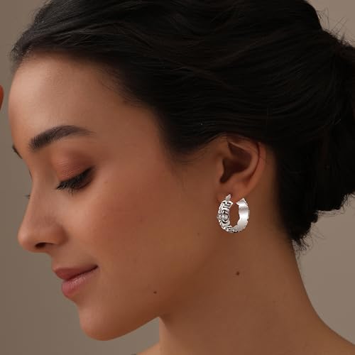 LeCalla Byzantine Earrings for Women | 925 Sterling Silver Byzantine Earrings | Antique Oxidized Click-Top Round Thick Hoop Earrings for Women - style: Small Byzantine