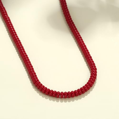 CONRAN KREMIX Colorful Stone Beaded Necklace for Women,Natural Gemstone Bead Choker Necklaces Boho Summer Beach Layering Necklace Jewelry Gift for Women - color: Red