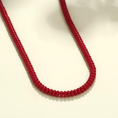 CONRAN KREMIX Colorful Stone Beaded Necklace for Women,Natural Gemstone Bead Choker Necklaces Boho Summer Beach Layering Necklace Jewelry Gift for Women - color: Red