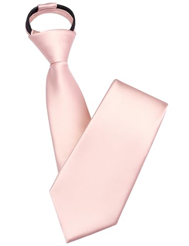 Branduce 3.15"（8cm） Mens Solid Satin Tie Pre-tied Adjustable Zipper Necktie for Business and Wedding - color: Blush Pink