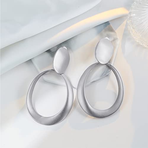 Matte Gold Silver Geometry Clip On Earrings for Women Retro Drop Clip Earrings for Women - style: silver hoop 2
