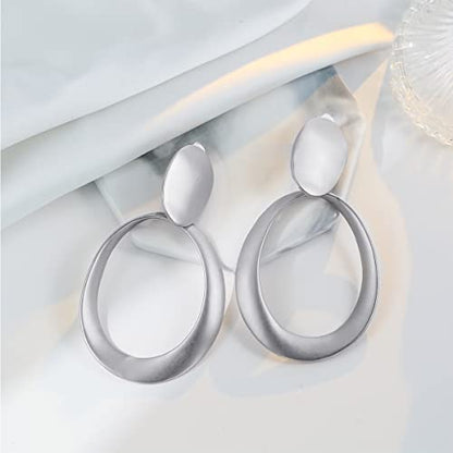 Matte Gold Silver Geometry Clip On Earrings for Women Retro Drop Clip Earrings for Women - style: silver hoop 2