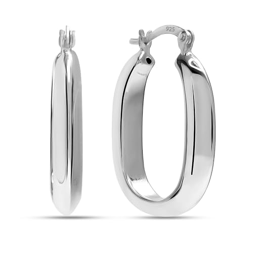 LeCalla Sterling Silver Hoop Earrings for Women | Lightweight Silver Chunky Hoop Earrings | Handmade Electroform Hollow Italian Design Click-Top Earrings Hoop - color: Puff Oval Shape