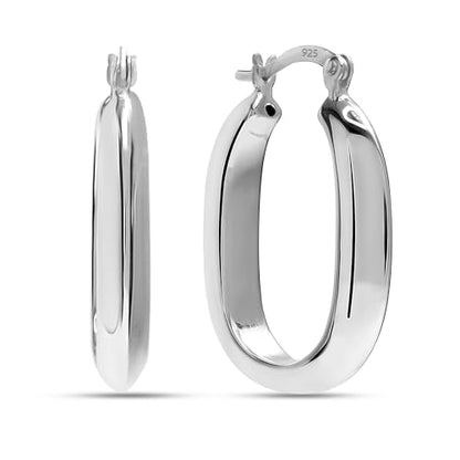 LeCalla Sterling Silver Hoop Earrings for Women | Lightweight Silver Chunky Hoop Earrings | Handmade Electroform Hollow Italian Design Click-Top Earrings Hoop - color: Puff Oval Shape