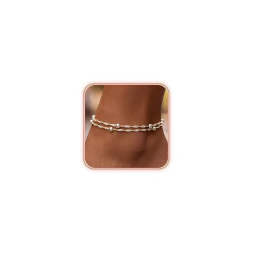 Dainty Layered Ankle Bracelets for Women Waterproof, 14K Gold/Silver Plated Anklets Beaded Satellite Chain Ankle Bracelet Set Trendy Beach Summer Fashion Jewelry Gift - style: Style 3-Silver