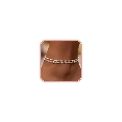 Dainty Layered Ankle Bracelets for Women Waterproof, 14K Gold/Silver Plated Anklets Beaded Satellite Chain Ankle Bracelet Set Trendy Beach Summer Fashion Jewelry Gift - style: Style 3-Silver