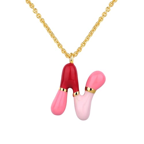 Kainier Bubble Letter Initial Necklace for Women, Colorful Balloon Alphabet Name Pendant Dainty Cute 14K Gold Plated Necklaces Jewelry Gifts… - color: Colourful, style: N