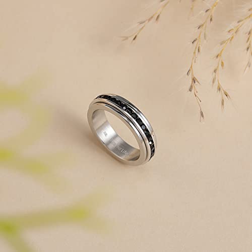 Muses Art Design Fidget Rings, Anxiety Rings, Spinner Rings, Band Rings with Birthstone, Stainless Steel, Women and Men, Meditation Rings, Thumb Rings, Stress Relieving and Anxiety Reducing - color: Black