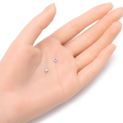 Adabele 2pcs Real 925 Sterling Silver CZ February Birthstone Charm Drop 4mm | Tiny Small, Tarnish Resistant 92.5 Silver Sparkle Amethyst Purple Cubic Zirconia Dangles Closed Loop Craft Jewelry Making - color: February, size: 4mm (0.16")/Tiny - 2pcs