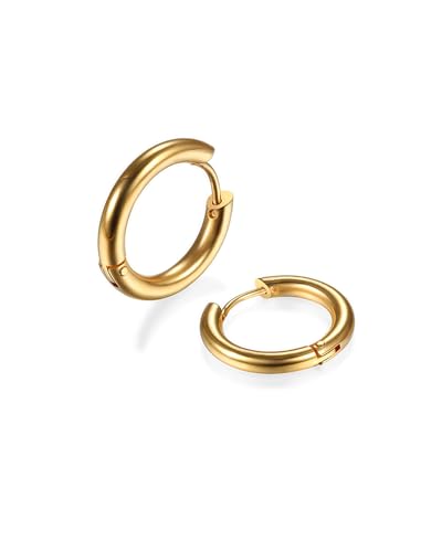 316L Surgical Stainless Steel Huggie Hoop Earrings 6mm 8mm 10mm 11mm 12mm 14mm Hypoallergenic Earrings Hoop Cartilage Helix Lobes Hinged Sleeper Earrings For Men Women - style: F01:14mm Gold(THK 2.0mm)