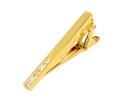 Men Crystal Tie Clip Tie Bar for Regular Necktie Silver In Gift Case | Purple/Blue/Red/Black/White Crystal Tie Pin for Men Business Anniversary Wedding Party Office Formal Daily Occasions Suit - style: Transparent Crystal Gold Plated Tie Clip