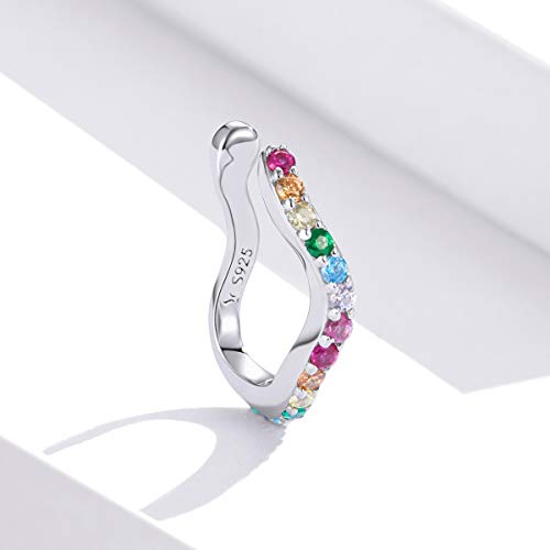 Colorful CZ Wave Ear Cuffs Cartilage Earrings Silver Plated Rainbow Crystal Rhinestone Non Piercing Clip On Wrap Earring Jewelry for Women