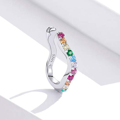 Colorful CZ Wave Ear Cuffs Cartilage Earrings Silver Plated Rainbow Crystal Rhinestone Non Piercing Clip On Wrap Earring Jewelry for Women