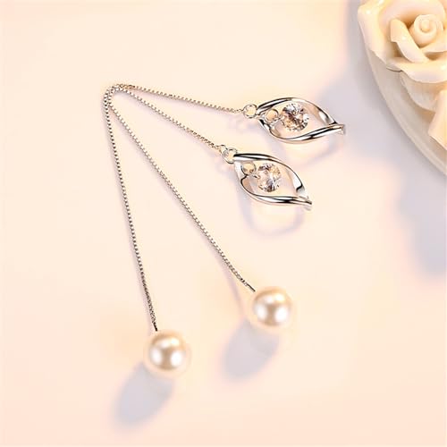 925 Sterling Silver Dangle Earrings with Charms Heart, Water drop, Moon, Star Long Drop Earring for Women Jewelry Gifts Hypoallergenic - color: waterdrop+pearl